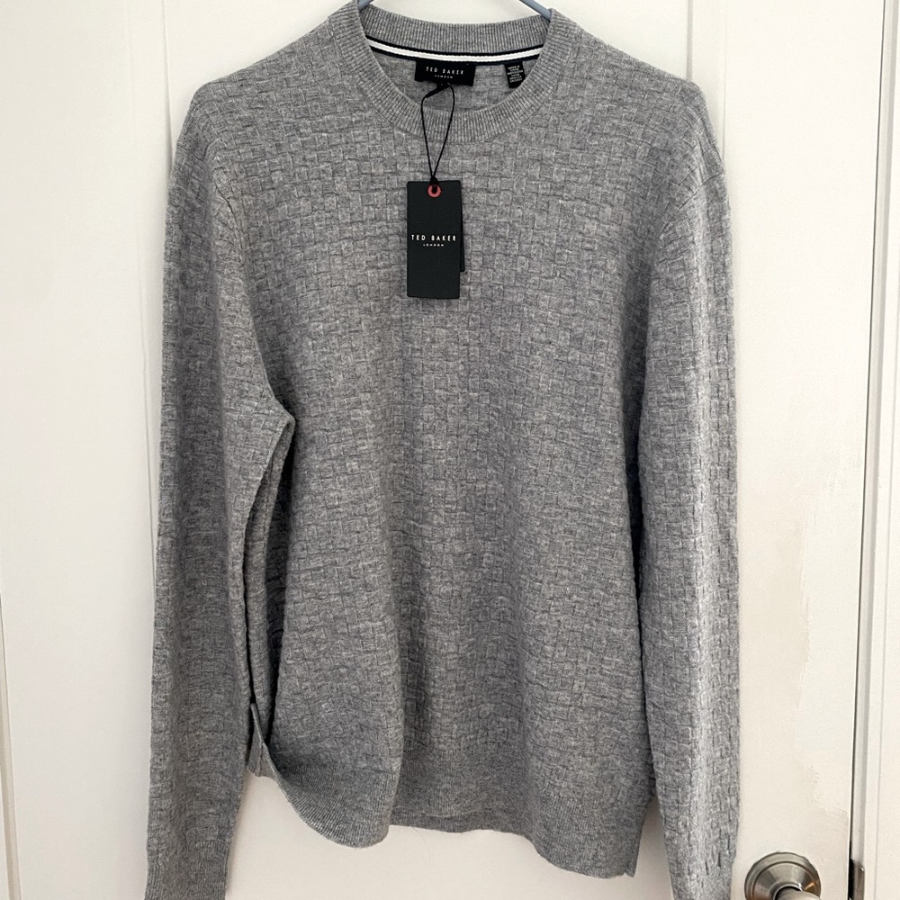 Ted Baker Men's Lentic Long Sleeve Textured Crew Neck Sweater in Gray Medium 3
